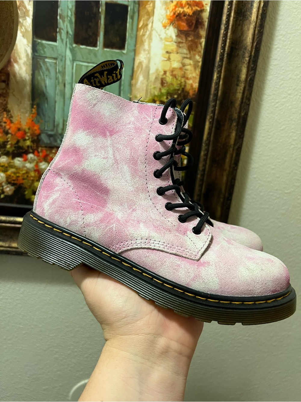 The Dr. Martens 1460 Pascal Junior Tie Dye Suede Lace-Up Boots